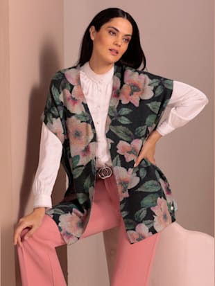 Gilet cachemire pur cachemire - graphite-fuchsia imprimé - 38/40 - Witt