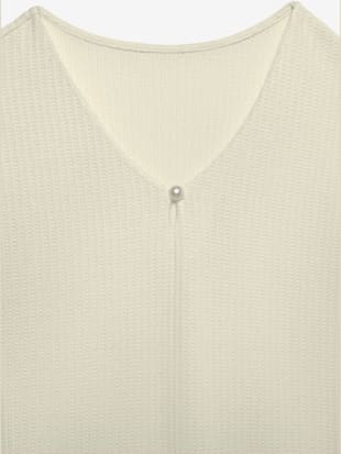 T-shirt à manches courtes encolure en v avec petite fente et perle décorative (Image 3)