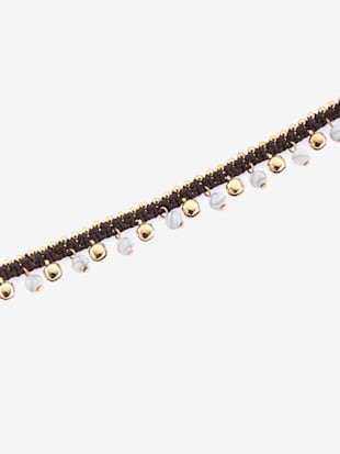 Chaîne de cheville ruban en textile avec perles artificielles et clochettes en métal
