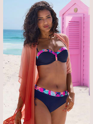 Bas de maillot de bain uni avec empiècement imprimé tendance (Image 1)