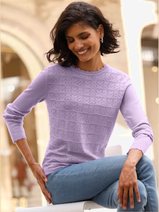 Pull à manches longues motif ajouré en forme de cœur