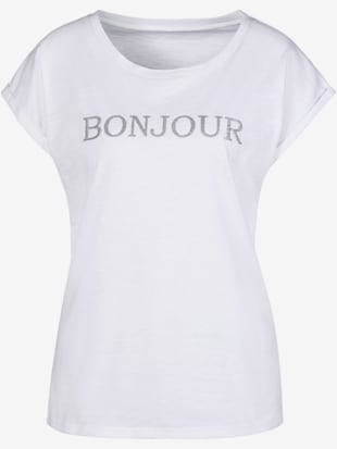 T-shirt imprimé «bonjour » tendance devant