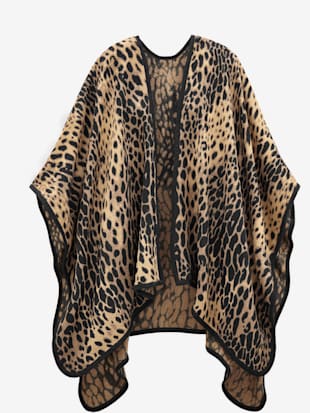Poncho en tricot poncho moelleux avec imprimé léopard tendance en matière douce