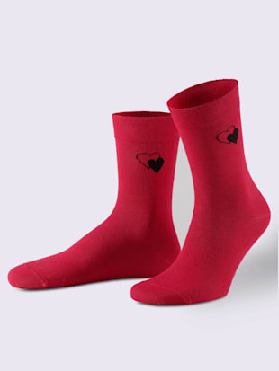 Socquettes pour dames qualité coton - rouge-noir à motifs + rouge - 1 - Moda Vilona