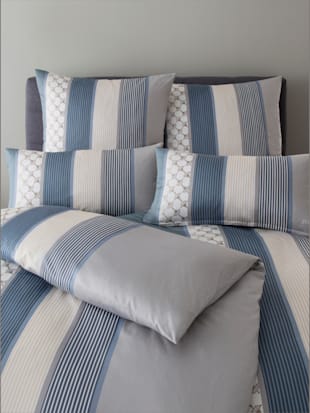 Linge de lit qualité satin chatoyant, couleur gris-bleu - HELLINE