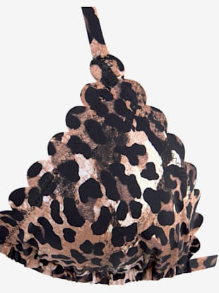 Haut de bikini triangle imprimé léopard tendance et bord ondulé