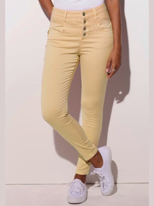 Jean taille haute, fermeture boutonnée devant, couleur jaune pastel - HELLINE