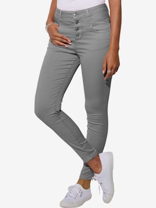 Jean taille haute, fermeture boutonnée devant, couleur gris - HELLINE