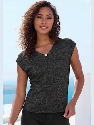 T-shirt à manches courtes bouton brillant à strass au niveau de l'encolure (Image 2)