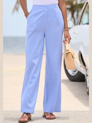 Pantalon en lin ceinture lisse devant, élastique au dos (Image 1)