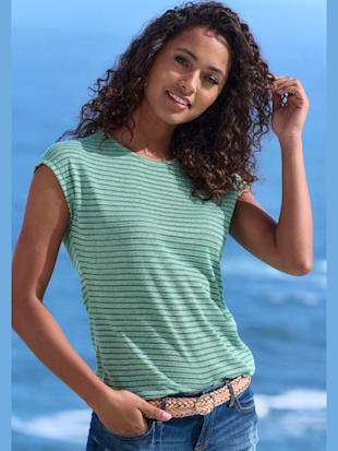 T-shirt à manches courtes tricot jacquard léger à rayures (Image 2)