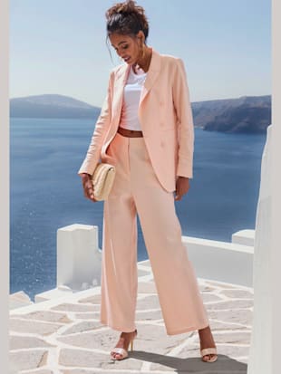 Pantalon en lin ceinture lisse devant, élastique au dos (Image 1)