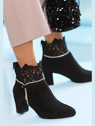 Bottines avec empiècement en dentelle élégant et chaînes brillantes et tendance (Image 3)