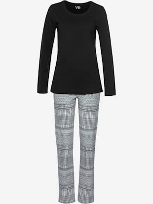 Pyjama avec haut uni et pantalon à motifs (Image 4)