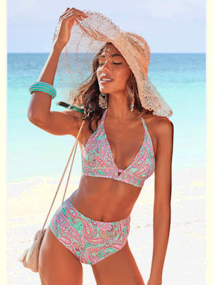 Bas de maillot de bain taille haute imprimé, effet de couleur différent pour chaque pièce