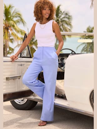 Pantalon en lin ceinture lisse devant, élastique au dos (Image 2)