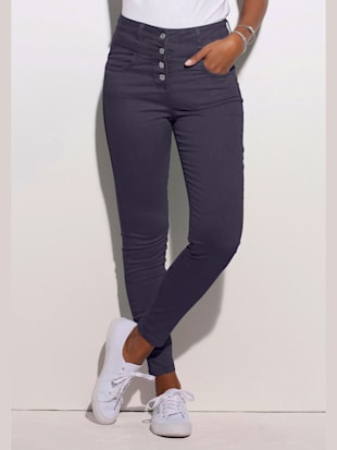 Jean taille haute, fermeture boutonnée devant, couleur marine - HELLINE