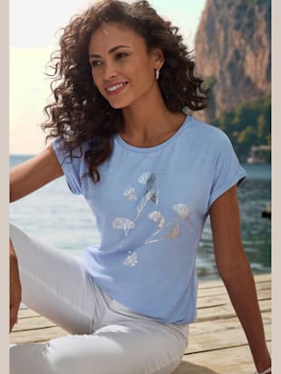 T-shirt à manches courtes imprimé feuille de qualité avec design floral