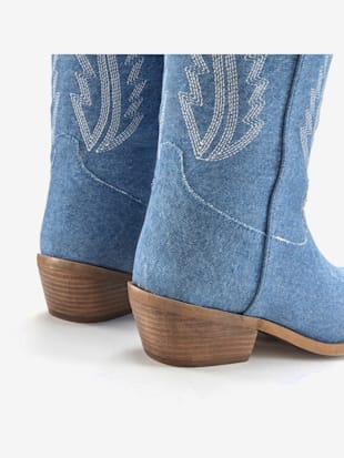 Bottines cowboy look denim tendance avec coutures décoratives mode