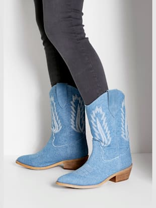 Bottines cowboy look denim tendance avec coutures décoratives mode