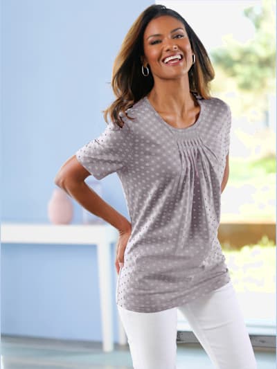 T-shirt à manches courtes plis affinants à l'encolure