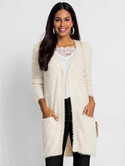 Veste longue en tricot fil moelleux à poils longs