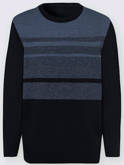 Pull homme rayé col rond finitions côtelées