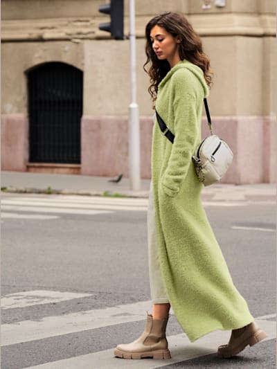 Manteau en tricot fil moelleux à poils longs