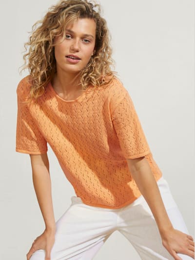Pull à manches courtes motif ajouré léger