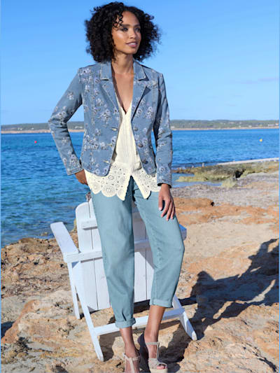 Blazer en jean imprimé floral