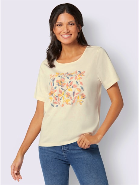 T-shirt à manches courtes imprimé floral aux coloris harmonieux