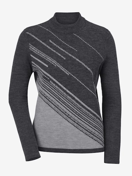 Pull femme motif tricoté en biais col montant détails en fil brillant