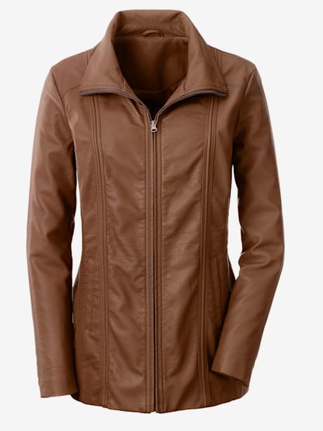 Veste imitation cuir coutures décoratives col montant