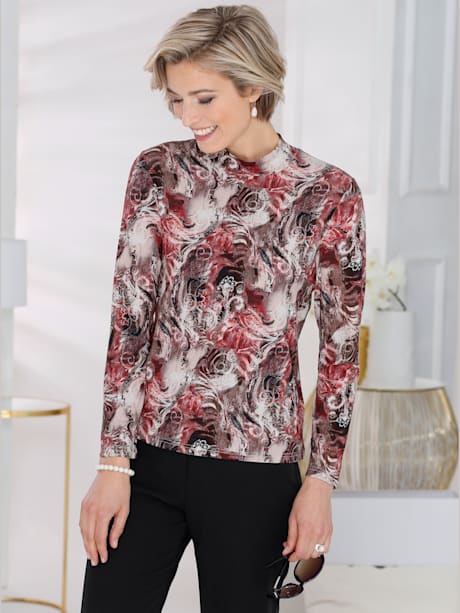 T-shirt doux imprimé col montant manches longues