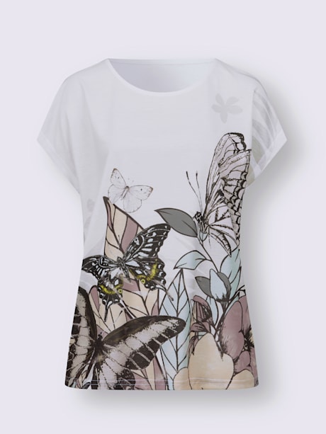 T-shirt à encolure ronde tendance avec motif floral et papillons