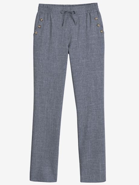 Pantalon texturé ceinture élastique à nouer poches latérales avec boutons