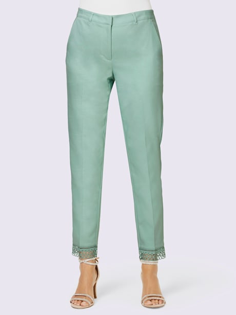 Pantalon plissé empiècement dentelle à l'ourlet