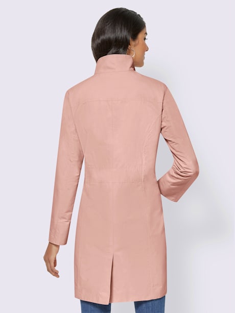 Manteau style trench col montant poches raglan avec boutons contrastés