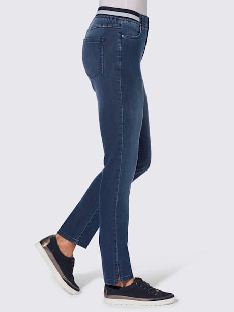 Jean ceinture élastique côtelée à rayures