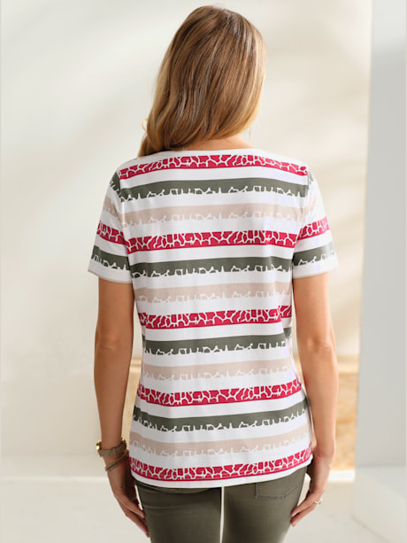 T-shirt femme à rayures mutlicolores col v
