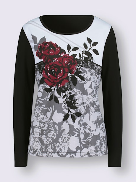 T-shirt à manches longues motif roses romantique