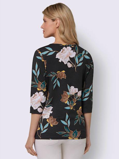 T-shirt à manches 3/4 motif floral féminin