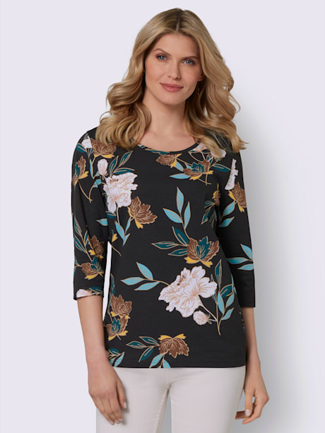 T-shirt à manches 3/4 motif floral féminin