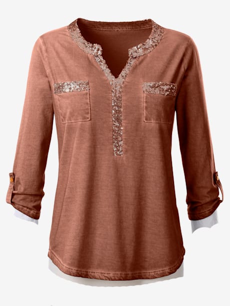 Blouse effet jean avec manches retroussables