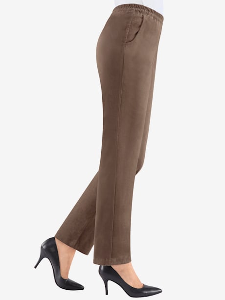 Pantalon femme en velours ceinture élastique poches latérales