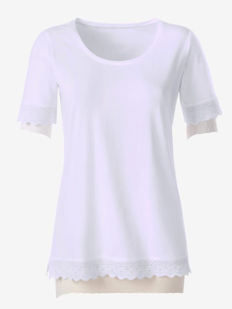 T-shirt femme manches courtes avec ourlets ajourés