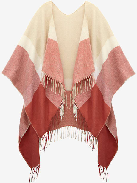 Poncho en tricot poncho moelleux avec détails contrastés et franges en matière douce
