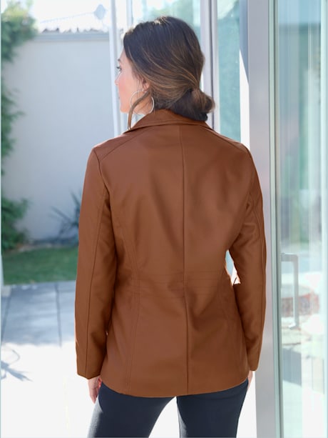Veste imitation cuir coutures décoratives col montant