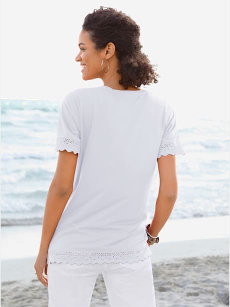 T-shirt femme manches courtes avec ourlets ajourés