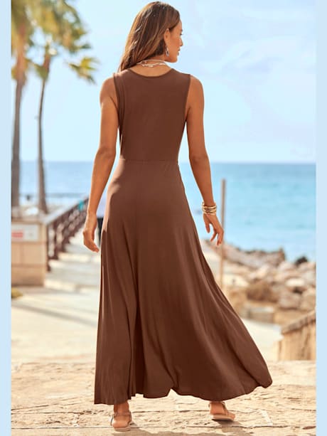 Robe longue encolure en v chevauchante dégagée